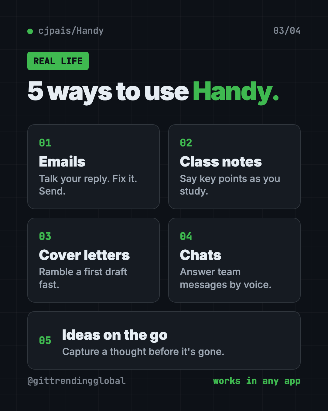5 ways to use Handy voice typing: reply to emails, class notes, cover letters, team chats and quick ideas